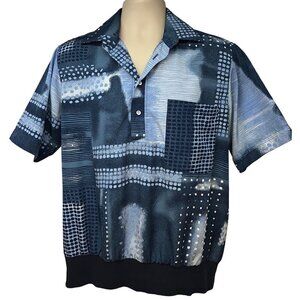 D'Accord Mens Vintage 70's Blue Disco Pullover Shirt Medium Pocket Elastic Waist